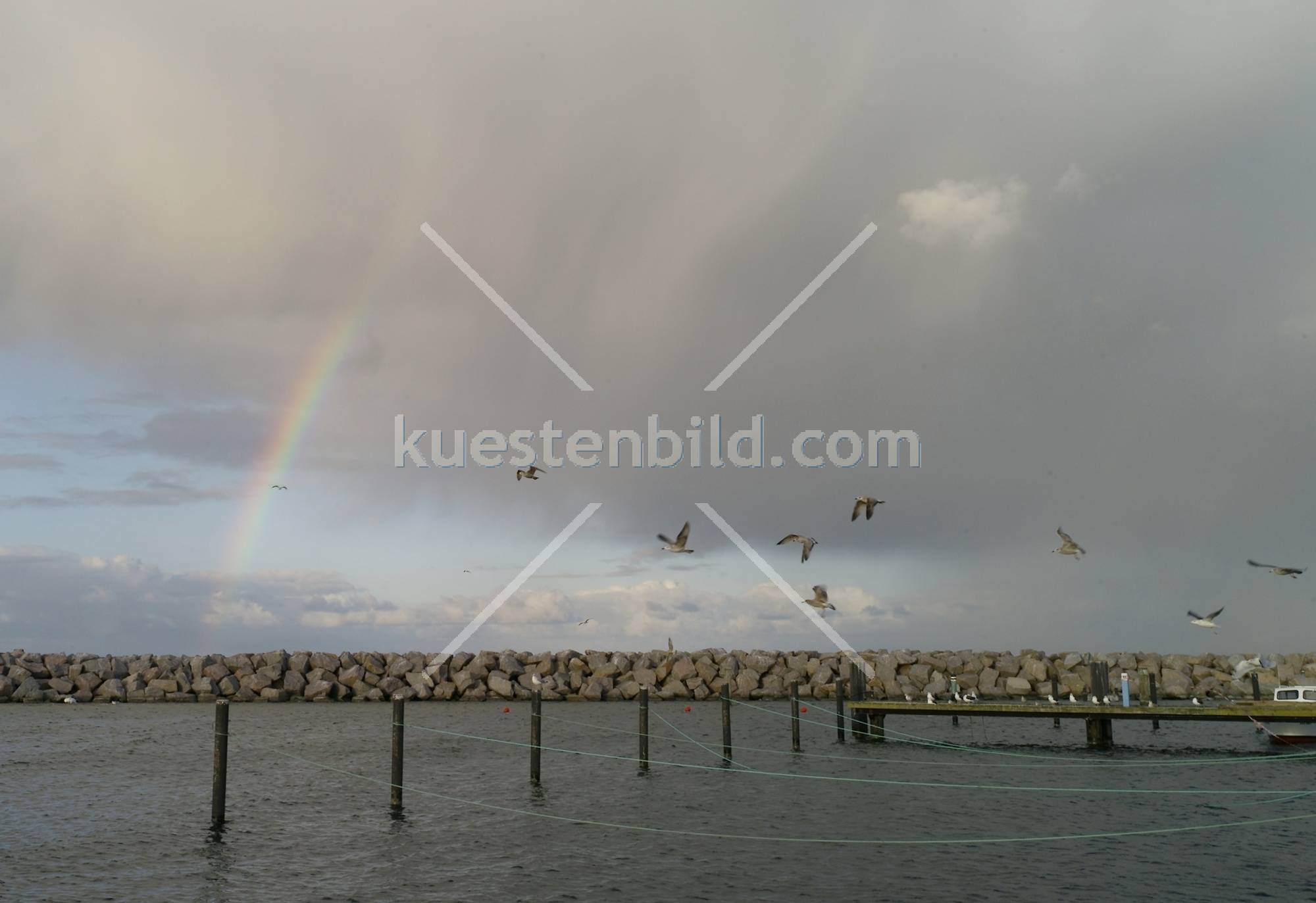 Mwen im Hafen Glowe vor Regenbogen