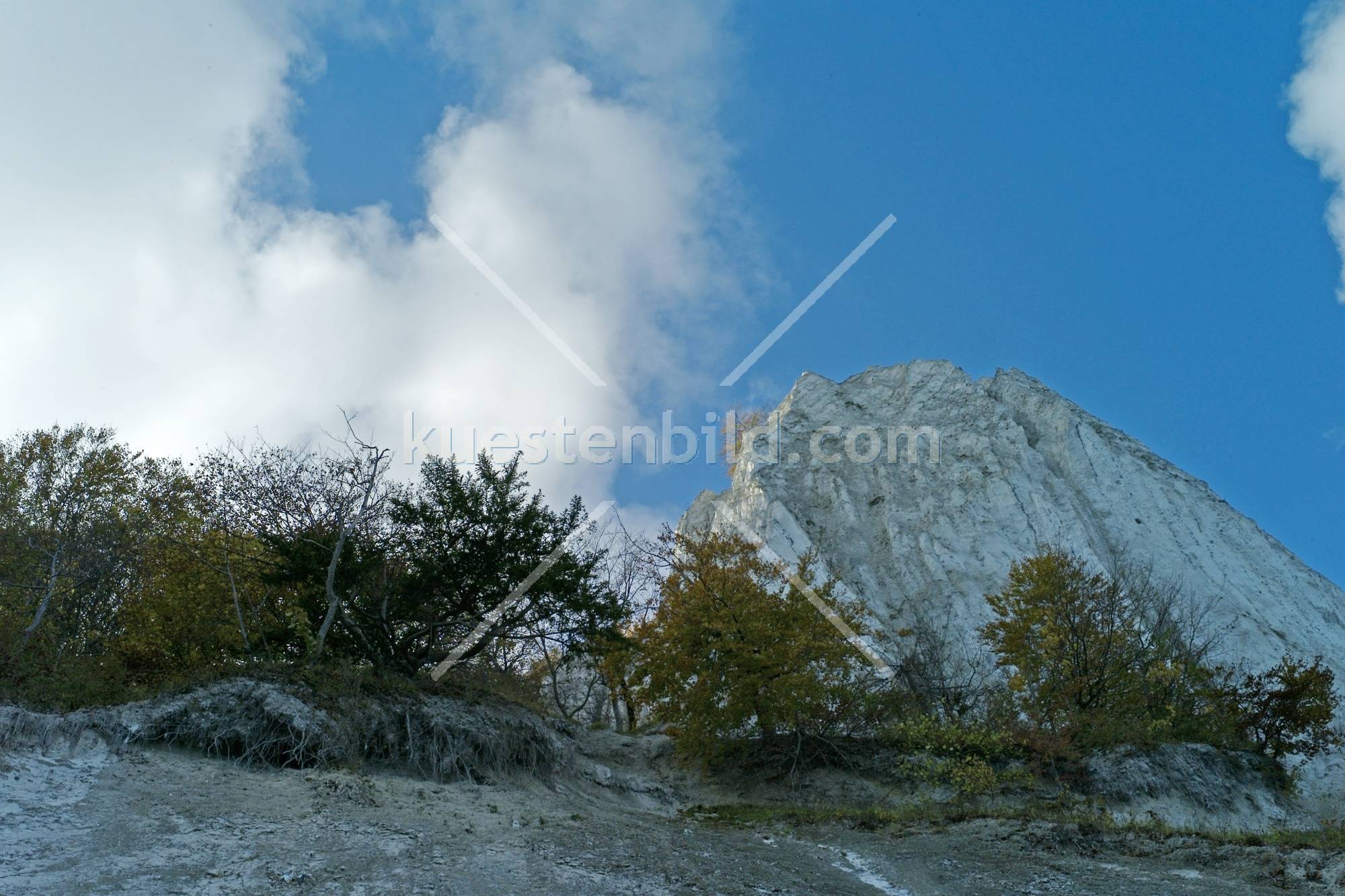 Kreidefelsen mit herbstlichen Buchen