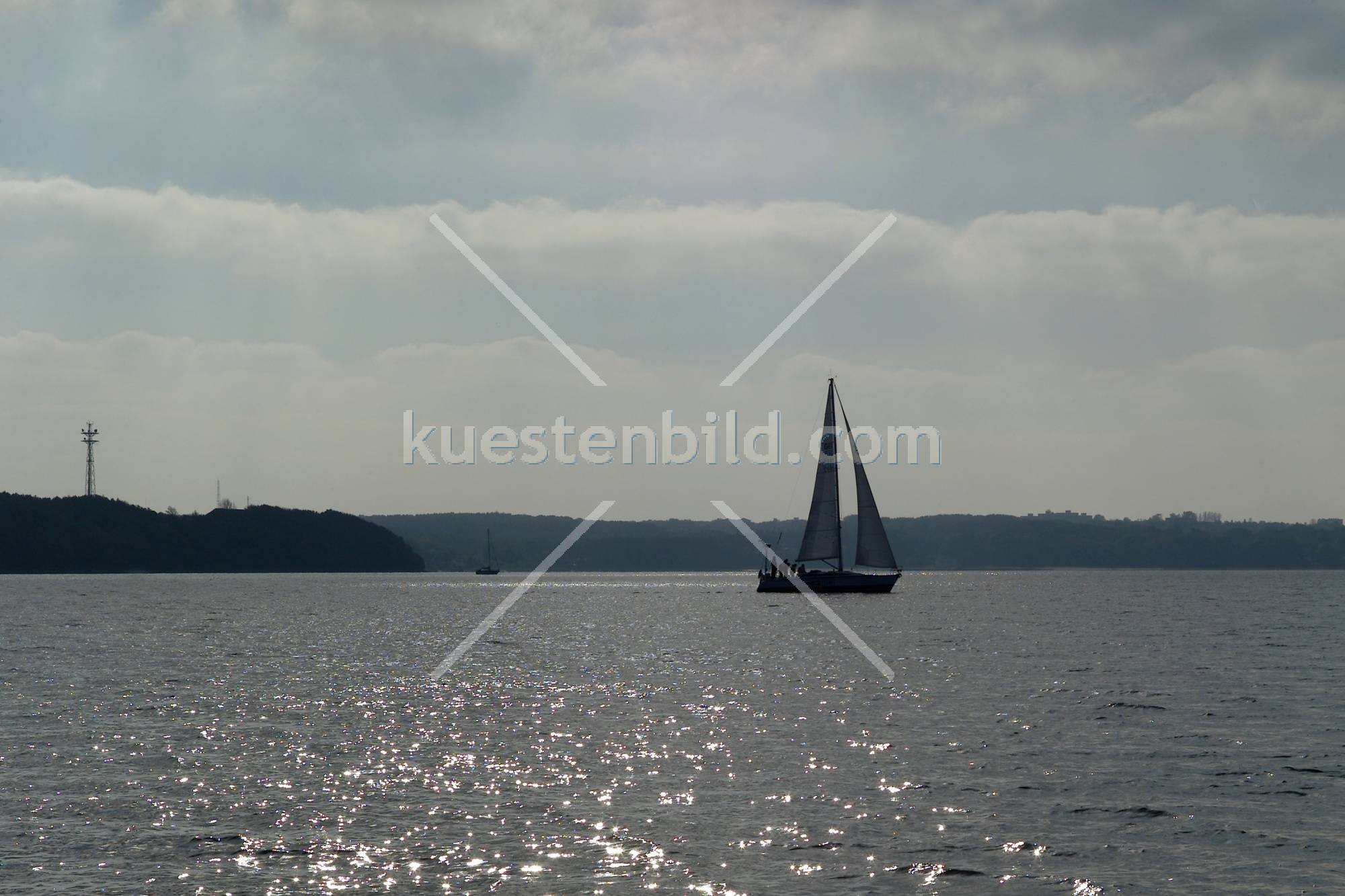 Förde, Segelboot im Gegenlicht