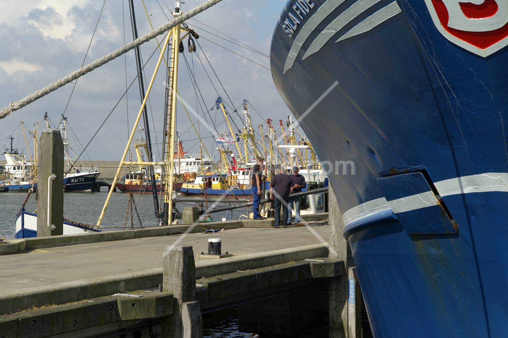 Fischereihafen, Hafenarbeiter auf dem Kai