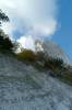 weie wolken, blauer himmel, buchen, herbstlaub, sonne, kreidefelsen, angestrahlt, 