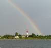 frde, leuchtturm, blick von see, regenbogen, schausende, holnis, 