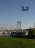 maasholm, blaue flagge, wappen, schmiedeeisern, hafen, flagge im wind, 