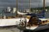 oldtimerboote, holzboote, regenwolken, frde, 