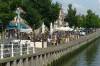 touristen, besucher, sommer, drauen, gastronomie, holland, wasser, hafen, sonnenschirme, leute, 