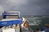 abendhimmel, regenbogen, gewitter, fhre, hafeneinfahrt, dnemark, frederikshaven, 