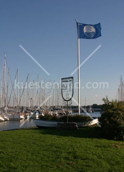 Maasholm Wappen mit blauer Flagge